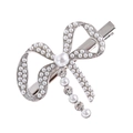 Sparkling crystal pearl bow hair clip with flowing ribbon tassels in silver finish - Artificial Pearl Style / Silver