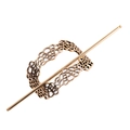 Vintage bronze alloy hollow crown hairpins with intricate filigree patterns for DIY styling - Gold
