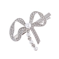Sparkling rhinestone bow hair clip with hanging pearls and silver finish on white background - Zirconia Style / Silver