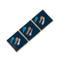 Vintage rectangle hair clip with blue enamel squares and colorful water drop patterns - Blue