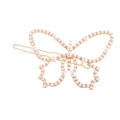 Pince à cheveux papillon dorée ajourée avec perles blanches et strass brillants - Or