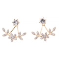 Close-up of golden floral stud earrings featuring micro-pave white rhinestones and crystals - Gold