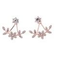 Detailed view of rose gold floral ear jacket earrings with crystal petal accents - Rose Gold