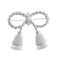 Broche nœud argentée élégante avec design de corde torsadée et glands en métal - Argenté