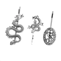 Three-piece set of vintage silver dragon metal hair clips with gothic punk style design - Silver