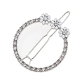 Eleganter silberner runder Strass-Haarclip mit feinen weißen Emaille-Blumenakzenten - Silber