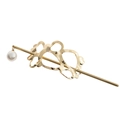 Golden geometric hollow hair pin with hammered metal texture and white pearl drop - Gold