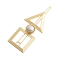 Golden geometric hair clip featuring pearl inlay with square circle and triangle shapes - Gold
