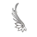 Silver angel wing ear cuff with feather texture and sparkling round zircon drop - Silver