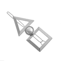 Minimalist silver geometric hair clip with pearl featuring triangle and square shapes - Silver