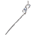 Dettaglio del fermaglio per capelli vintage argento con gemme blu e trama effetto legno - Argento