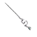 Vintage silver snake hair pin with green gemstone eyes and textured metal scales - Silver