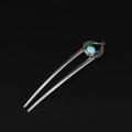 Forcina per capelli vintage a forma di U con pietra turchese e motivo di foglie - Argento Antico