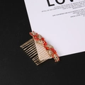 Elegante pettine per capelli in lega dorata con strass rossi e cristalli floreali - Zircone Rosso