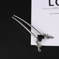 Forcina per capelli gotica argento con cuore nero e rilievo di ali di pipistrello - Argento Antico