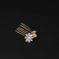 Detail of flower hair comb with colorful rhinestones and white pearl on gold alloy - White Rhinestone