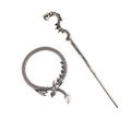 Vintage silver dragon hair cuff set with carved hairpin in a retro y2k aesthetic - Antique Silver