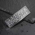 Pasador de pelo rectangular vintage plateado con nudo celtico y patrones en relieve - Plata Antigua