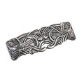 Retro rectangle hair clip in antique silver finish with embossed art deco patterns - Antique Silver