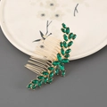 Elegante pettine da sposa dorato con zirconi verde smeraldo e design a vite fogliata - Verde