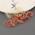 Vintage gouden haarkam met bloemmotief en rode kristallen strass-steentjes - Goud met Rode Strass