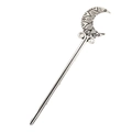 Vintage silver crescent moon hair pin with mandala pattern engraving for women - Silver