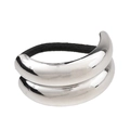 Minimalist silver geometric metal cuff hair tie with a black elastic hair band - Silver