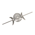 Silver hollow crescent moon hair pin with Celtic tree of life and triple goddess symbol - Silver