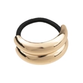 Minimalist black elastic hair tie with double parallel golden arc metal decorations - Gold
