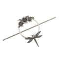 Spilla per capelli vintage color argento con girasole e libellula e anello tondo - Argento