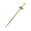 Vintage sword hair pin in antique gold alloy with crescent and star details - Gold