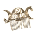Pettine per capelli vintage in bronzo con tripla luna e nodo celtico su sfondo bianco - Oro