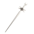 Gothic silver alloy hair pin featuring triple moon and pentagram sword design - Silver