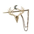 Gothic antler hair pin with crescent moon inlay and dangling chains in bronze finish - Antique Gold (2)