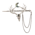 Silver gothic antler moon hair pin with black gemstone and delicate metal tassels - Antique Silver Style(1)