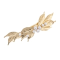Golden leaf hair clip with elegant leaf vein texture and white pearls on white background - Hammered Leaf (4)