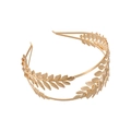 Double-layered golden leaf headband with Grecian crown design in shiny metal alloy finish - Laurel Leaf Style / Gold