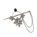 Set fermaglio per capelli vintage argento con gemma nera e dettagli foglia punk - Vintage Leaf Snowflake Style (2) / Argento Antico