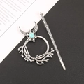 Vintage silver hair pin set featuring a crescent moon design with blue turquoise gemstone - Antique Silver