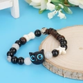 Süßes schwarzes Katzen-Armband mit gemischten Perlen aus Holz und Knochen auf Holz - Käse Schwarzer Sesam Armband (Blaue Augen)