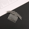 Vintage zilveren haarkam met bladmotief en strassteentjes met 10 metalen tanden - Antiek Zilver