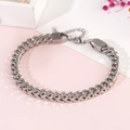 Bracciale da uomo a catena cubana in acciaio inossidabile argento con chiusura a moschettone - Catena a Spiga a Doppia Trama 18cm (BST-0066)