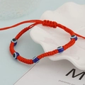 Handmade red woven turtle evil eye bracelet with adjustable beads for women - Red Five Eyes (BN-0149-5)