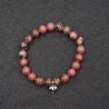 Detalle de pulsera de cuentas de rodonita rosa con colgante de corazón de plata - Estilo Corazón de Aleación Jaspe de Venas Rojas (BNS-0334) / Rayas rojas