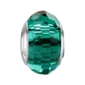 Detailed macro view of S925 sterling silver charm with faceted green crystal bead - Dark Green