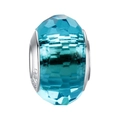 Macro detail of sky blue faceted crystal bead with S925 sterling silver core - Lake Blue