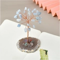 Handmade wire wrapped life tree ornament with light blue crystals on an agate base - Aquamarine