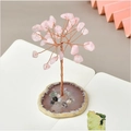 Handmade rose quartz crystal money tree ornament with copper wire on agate slice - Rose Quartz
