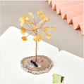 Handmade citrine crystal money tree with copper wire on a natural agate slice base - Citrine