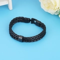 Men's triple-layer black braided leather bracelet with matte metal magnetic clasp - Single Black Bead Style (BMB-0093-1个珠子+手镯黑色)